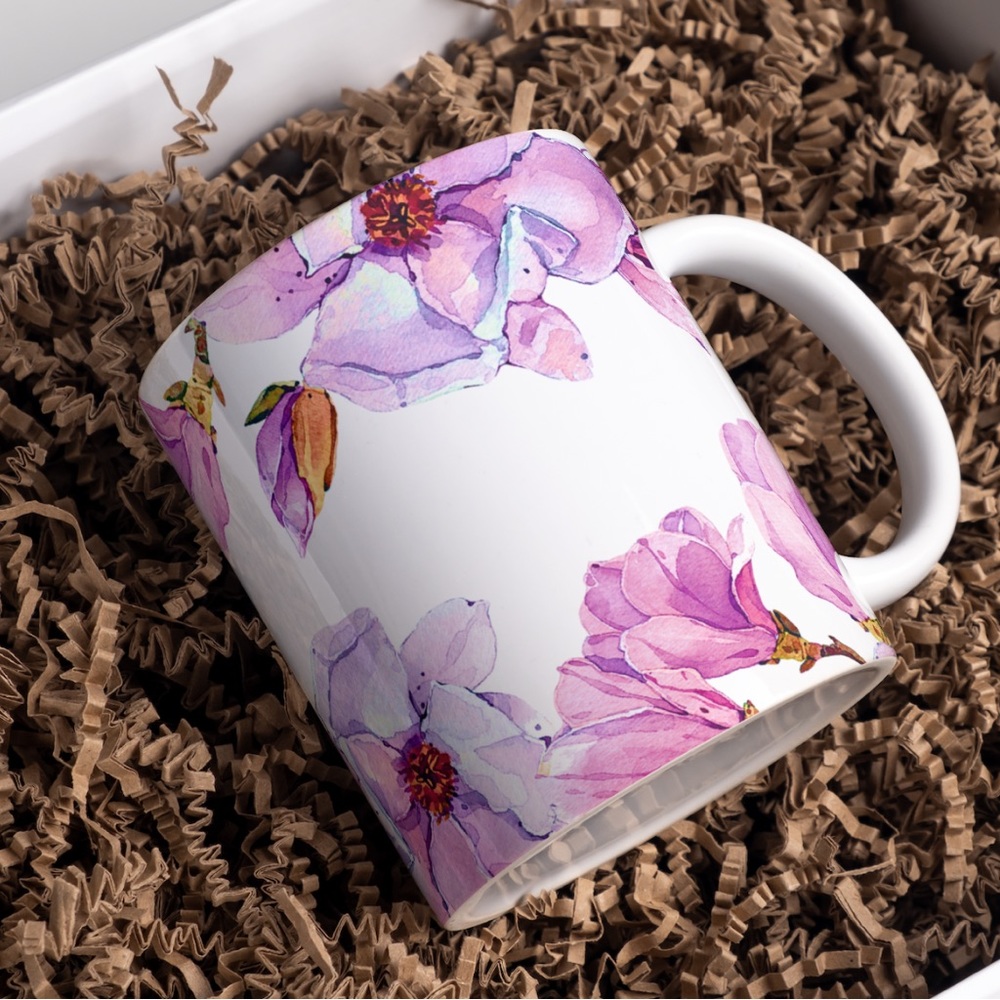 Handmade Purple Floral Coffee Cup | New 15oz Sublimated Purple Floral Coffee Mug